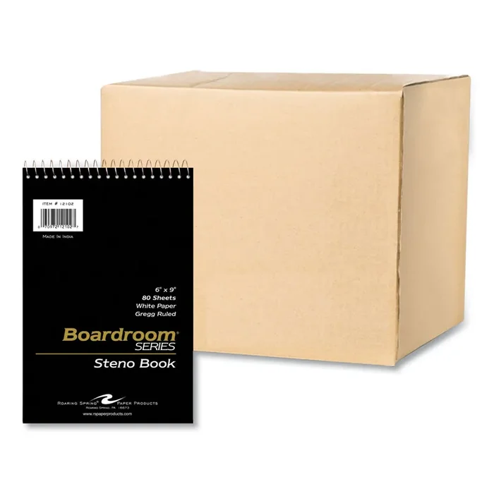 Roaring Spring® Boardroom Series Steno Pad, Gregg Rule, Brown Cover, 80 White 6 x 9 Sheets, 72 Pads/Carton