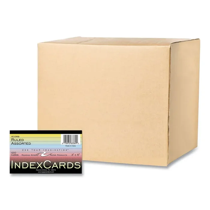 Roaring Spring® Colored Index Cards, 3 x 5, Assorted Colors, 100/Pack, 36 Packs/Carton