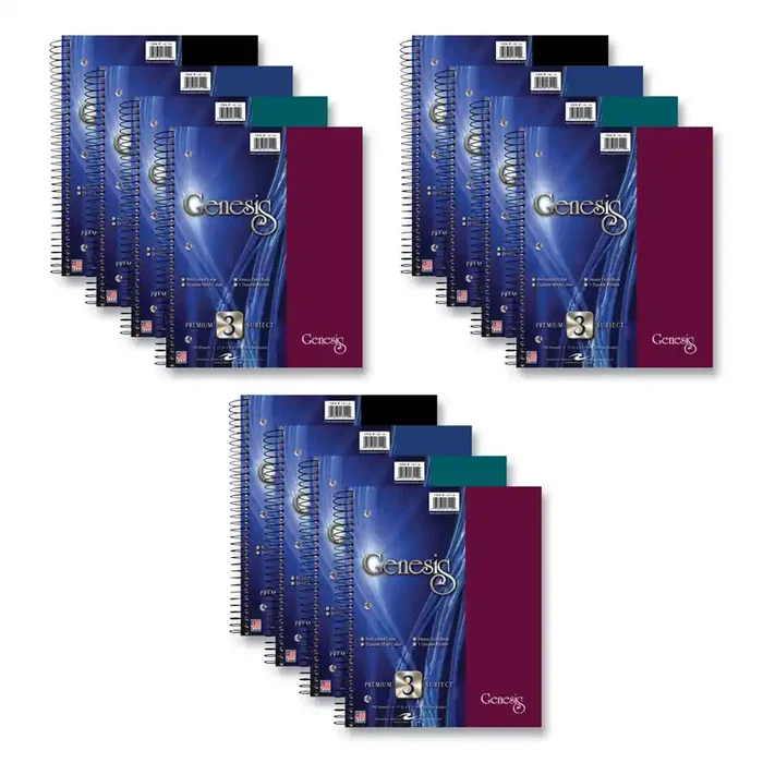 Roaring Spring® Genesis Notebook, 3-Subject, Medium/College Rule, Randomly Assorted Cover Color, (150) 11 x 9 Sheets, 12/Carton