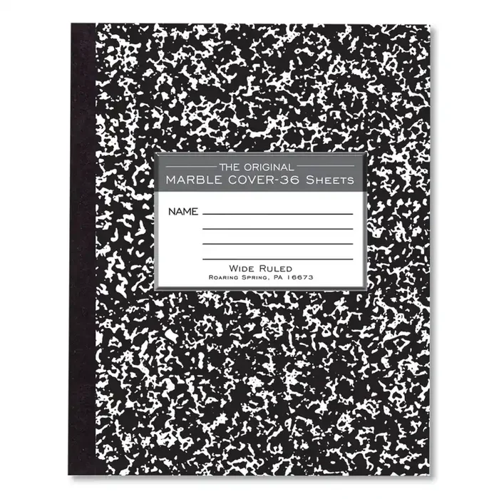 Roaring Spring® Marble Cover Composition Book, Wide/Legal Rule, Black Marble Cover, (36) 8.5 x 7 Sheets