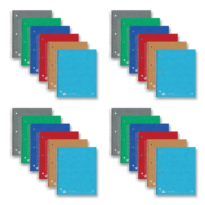 Roaring Spring® Subject Wirebound Notebook, 3-Subject, Medium/College Rule, Assorted Cover, (120) 11 x 9 Sheets, 24/Carton