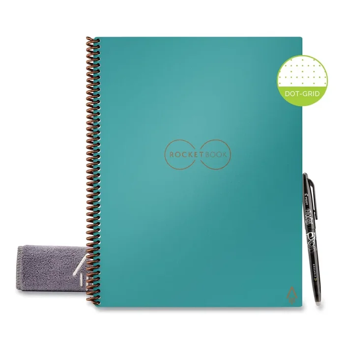 Rocketbook Core Smart Notebook, Dotted Rule, Neptune Teal Cover, (16) 11 x 8.5 Sheets