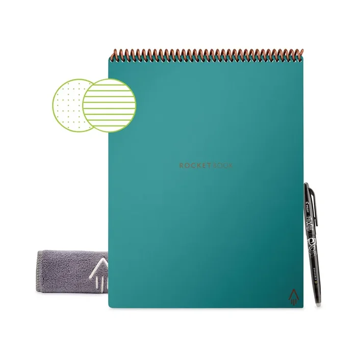Rocketbook Flip Smart Notepad, Teal Cover, Lined/Dot Grid Rule, 8.5 x 11, White, 16 Sheets