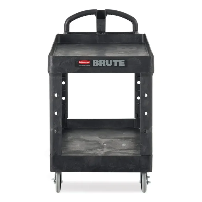 Rubbermaid® Commercial BRUTE Heavy-Duty Utility Cart with Lipped Shelves, Plastic, 2 Shelves, 500 lb Capacity, 25.9″ x 45.2″ x 32.2″, Black