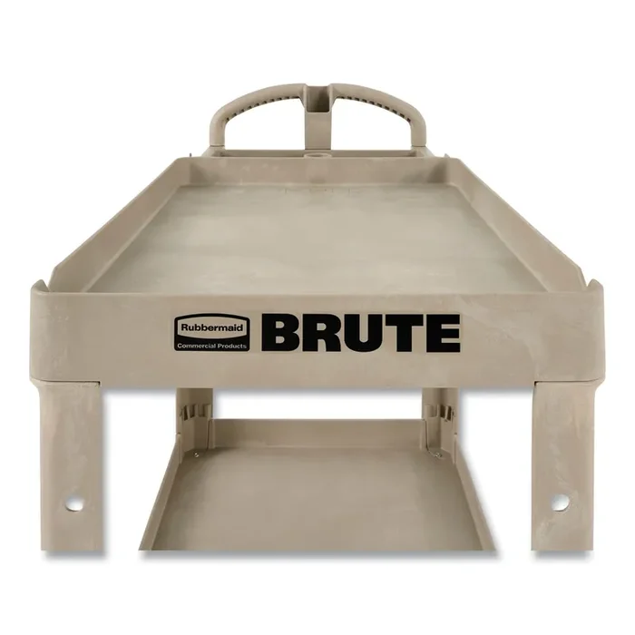 Rubbermaid® Commercial BRUTE Heavy-Duty Utility Cart with Lipped Shelves, Plastic, 2 Shelves, 500 lb Capacity, 25.9″ x 45.2″ x 32.2″, Beige