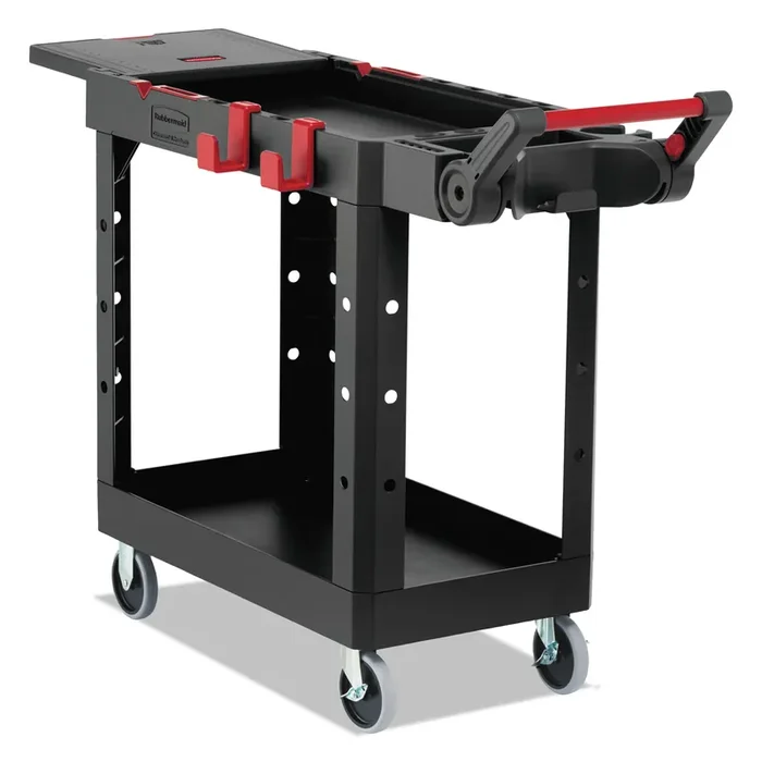 Rubbermaid® Commercial Heavy Duty Adaptable Utility Cart, Plastic, 2 Shelves, 500 lb Capacity, 17.8″ x 46.2″ x 36″, Black