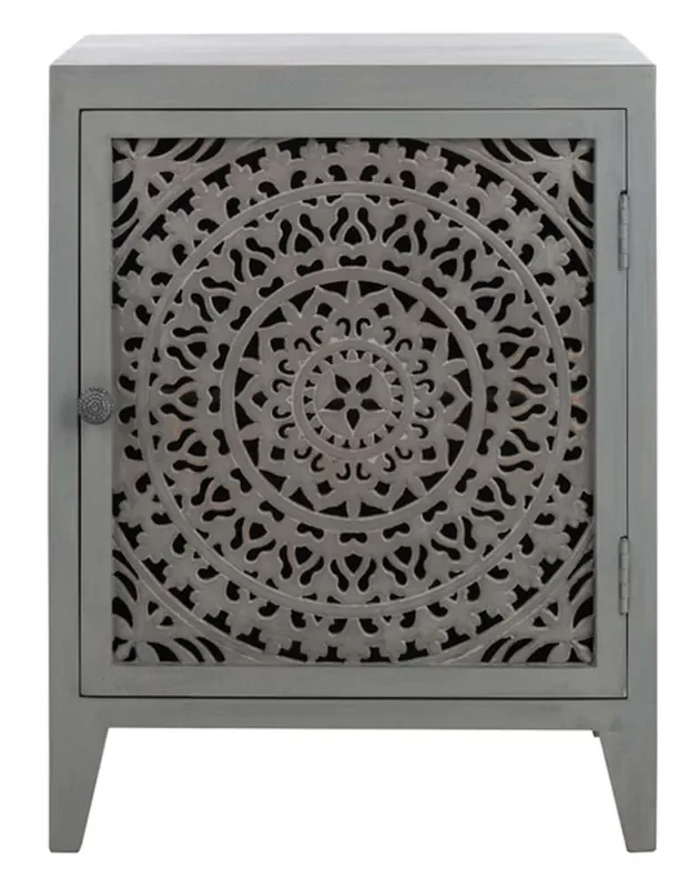 Safavieh – Thea 1 Door Carved Nightstand – Grey Walnut – NST5300B