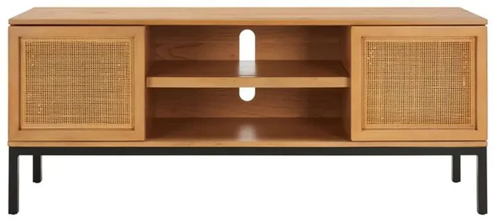 Safavieh – Zadie 2 Shelf Rattan Media Stand – Natural – Black – MED5009C