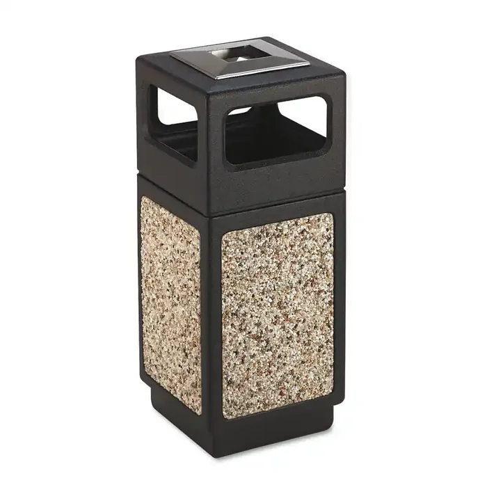Safco® Canmeleon Aggregate Panel Receptacles, 15 gal, Polyethylene/Stainless Steel, Black