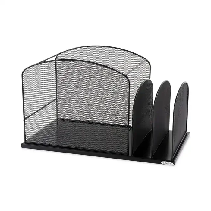 Safco® Onyx Mesh Desktop Hanging File With Two Upright Sections, 3 Sections, Letter Size, 11.5″ Long, Black