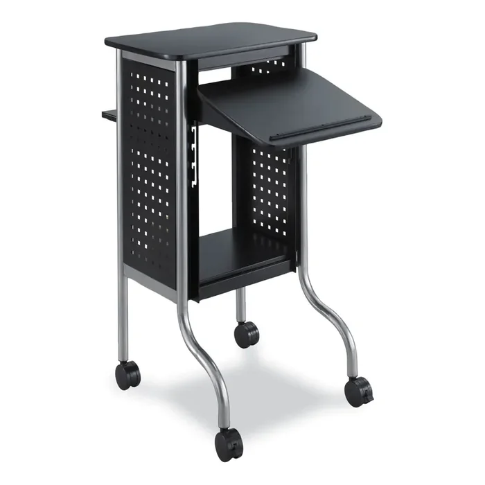Safco® Scoot Presentation Cart, 50 lb Capacity, 4 Shelves, 21.5″ x 30.25″ x 40.5″, Black