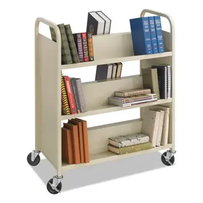 Safco® Steel Double-Sided Book Cart, Metal, 6 Shelves, 300 lb Capacity, 36″ x 18.5″ x 43.5″, Sand