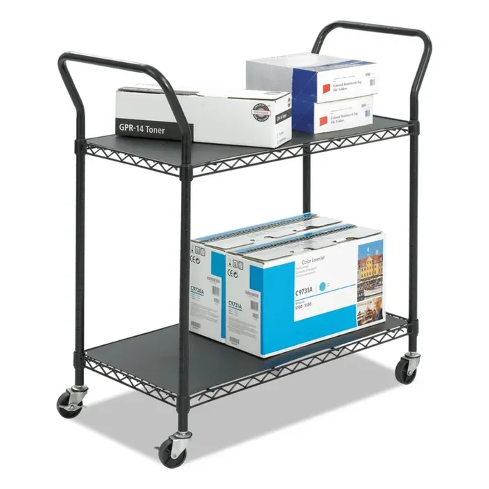 Safco® Wire Utility Cart, Metal, 2 Shelves, 400 lb Capacity, 43.75″ x 19.25″ x 40.5″, Black
