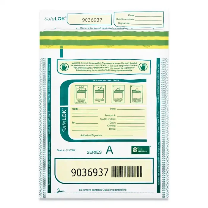 SafeLOK™ Deposit Bag, Plastic, 9 X 12, White/gray, 100/pack