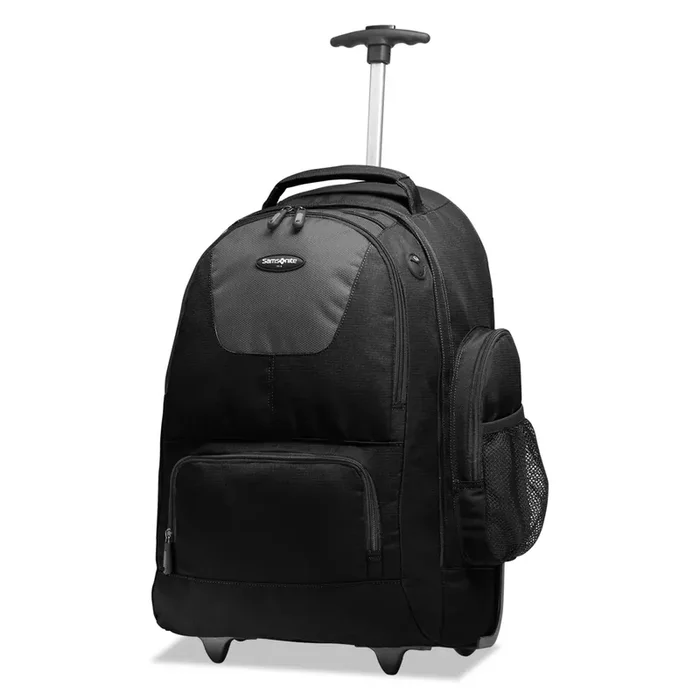 Samsonite® Rolling Backpack, Fits Devices Up to 15.6″, Polyester, 14 x 8 x 21, Black/Charcoal