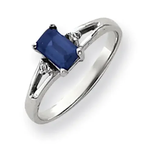 Sapphire Diamond Ring 14k white Gold 6x4mm Emerald Cut Y4762S/A