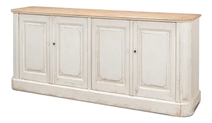 Sarreid Ltd – Antique Whitewash Sideboard, 4 Door – 40116
