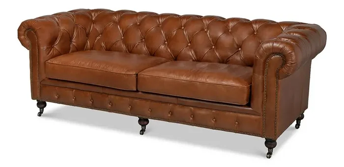 Sarreid Ltd – Castered Chesterfield Sofa – Brown – 29893