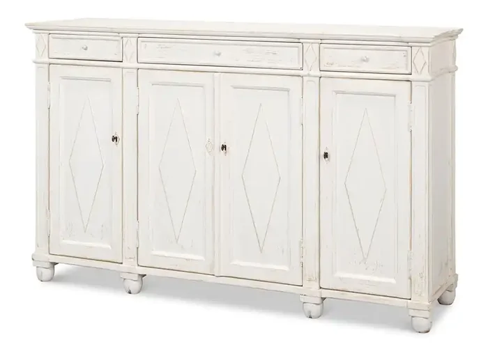 Sarreid Ltd – Diamond Wall Sideboard, Whitewash Finish – 40121