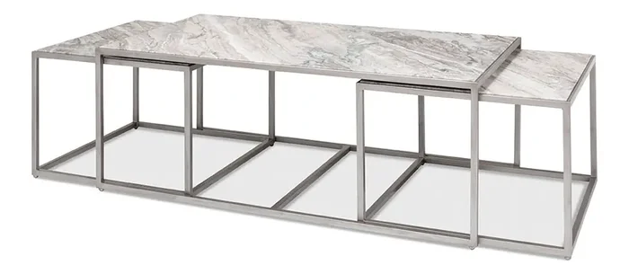 Sarreid Ltd – Set Of 3 Nesting Low Tables, Marble Tops – 52871