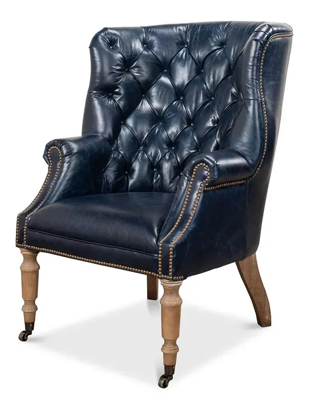 Sarreid Ltd – Welsh Blue Leather Chair – 29727