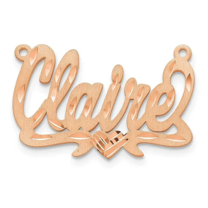 Satin Diamond-Cut Heart Name Plate Sterling Silver Rose-plated XNA177RP