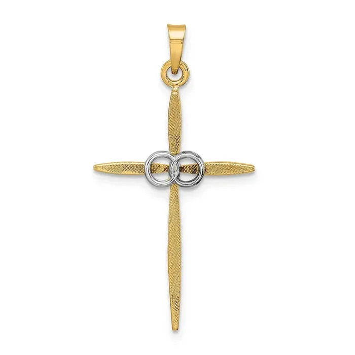 Satin Solid Double Ring Cross Pendant 14k Two-Tone Gold Polished XR1998