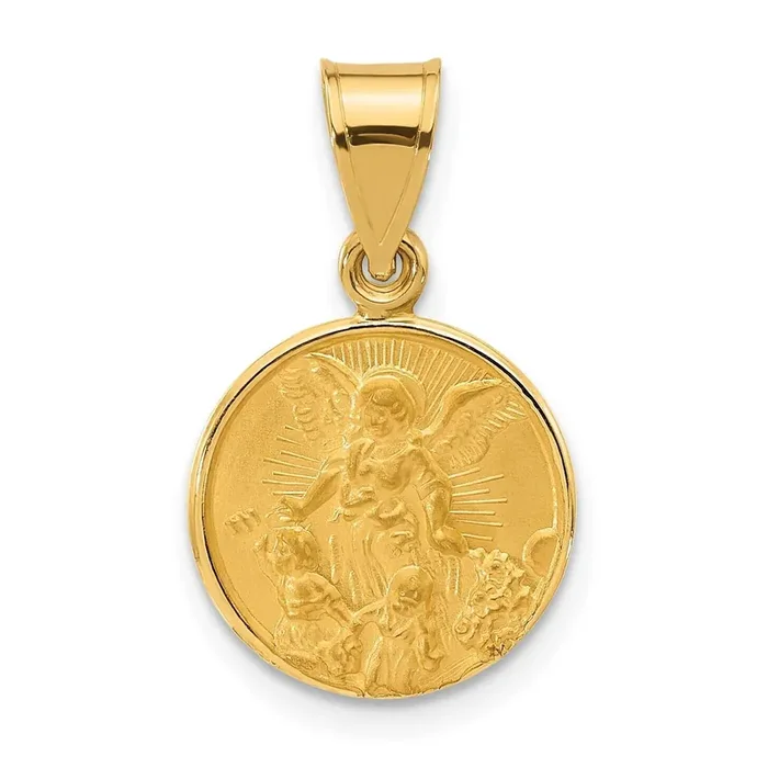 Satin Solid Our Guardian Angel Medal 14k Polished Gold XR2127