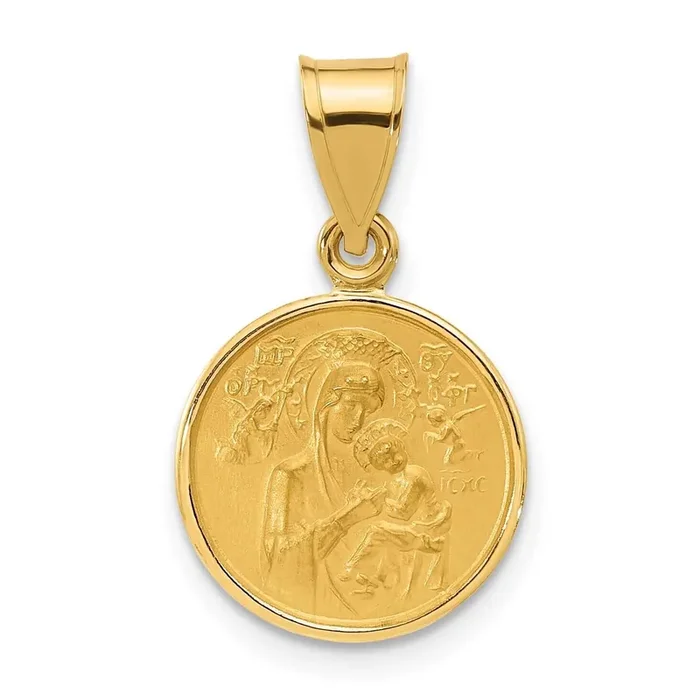 Satin Solid Our Lady Of Perpetual Help Medal 14k Polished Gold XR2105
