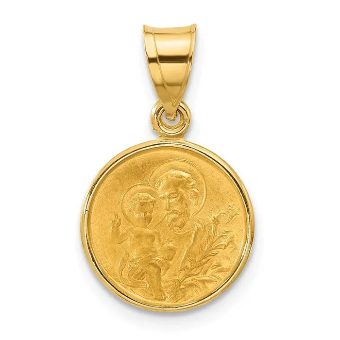 Satin Solid St Joseph Medal 14k Polished Gold XR2141