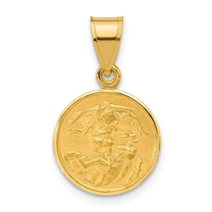 Satin Solid St. Michael Medal 14k Polished Gold XR2150