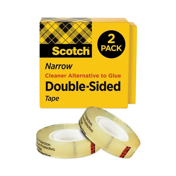 Scotch® Double-Sided Tape, 3″ Core, 0.5″ X 36 Yds, Clear, 2/pack