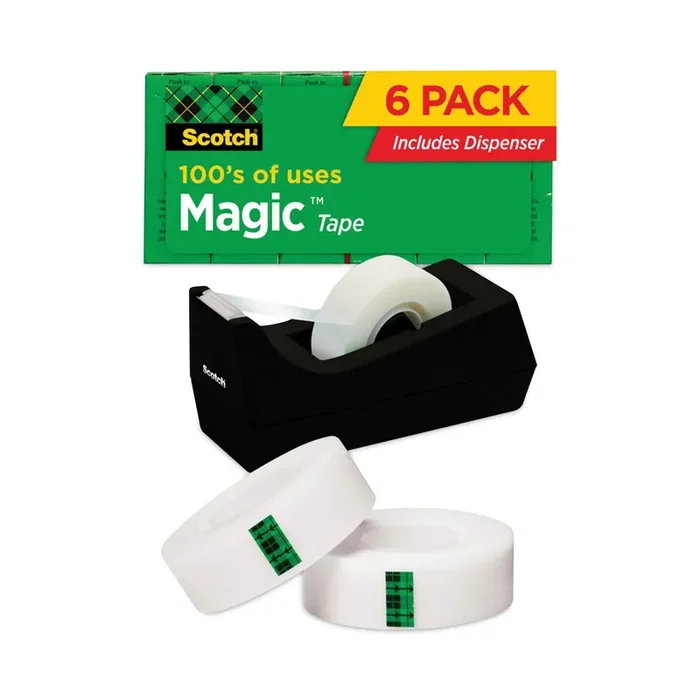 Scotch® Magic Tape Desktop Dispenser Value Pack, 1″ Core, 0.75″ X 83.33 Ft, Clear, 6/pack