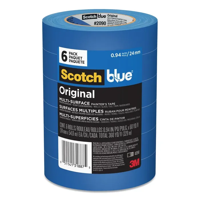 ScotchBlue™ Original Multi-Surface Painter‘s Tape, 3″ Core, 0.94″ X 60 Yds, Blue, 6/pack