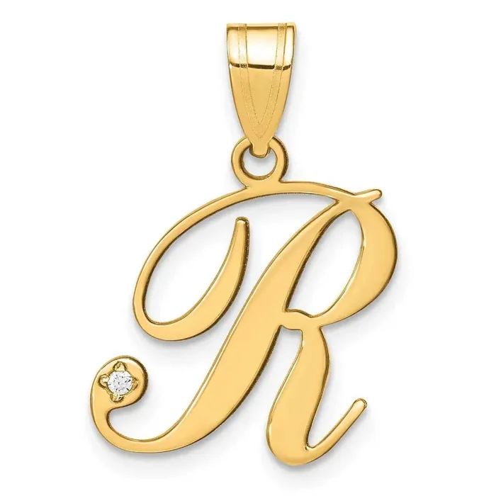 Script Letter R Initial Pendant Diamond 14k Gold YC252R