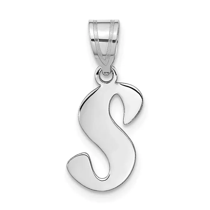 Script Letter S Initial Pendant 14k White Gold Polished YC1438WS