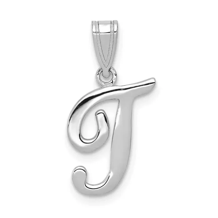 Script Letter T Initial Pendant 14k White Gold YC993WT