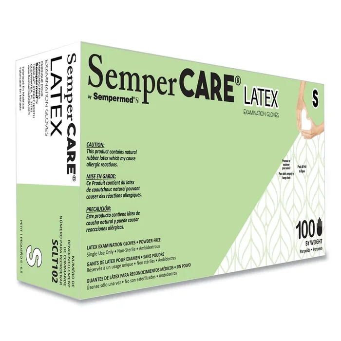 SemperCare® Latex Examination Gloves, Cream, Small, 100/Box, 10 Boxes/Carton