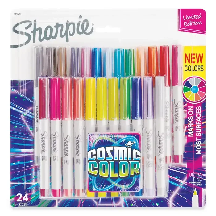 Sharpie® Cosmic Color Permanent Markers, Extra-Fine Needle Tip, Assorted Cosmic Colors, 24/pack