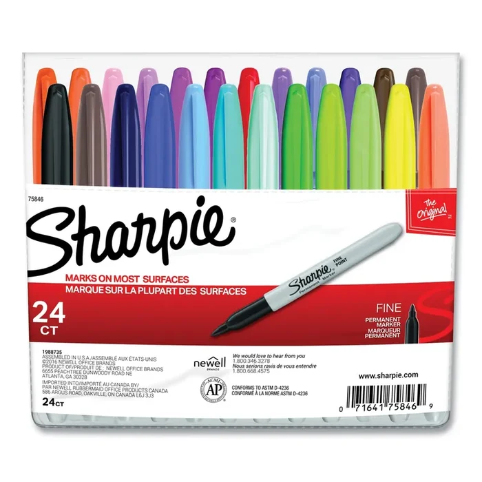 Sharpie® Fine Tip Permanent Marker, Fine Bullet Tip, Assorted Colors, 24/set