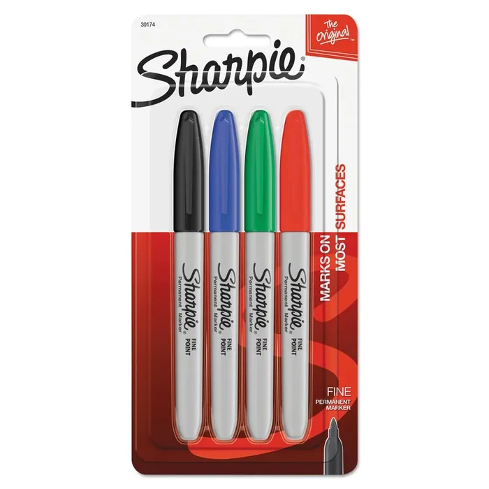 Sharpie® Fine Tip Permanent Marker, Fine Bullet Tip, Assorted Colors, 4/set