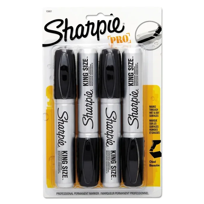 Sharpie® King Size Permanent Marker, Broad Chisel Tip, Black, 4/pack