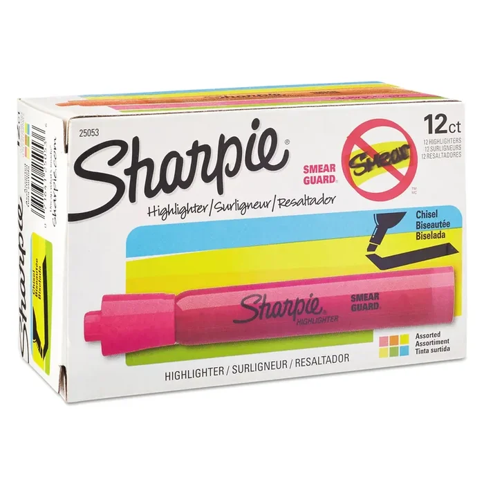 Sharpie® Tank Style Highlighters With Open-Stock Box, Assorted Ink Colors, Chisel Tip, Assorted Barrel Colors, Dozen