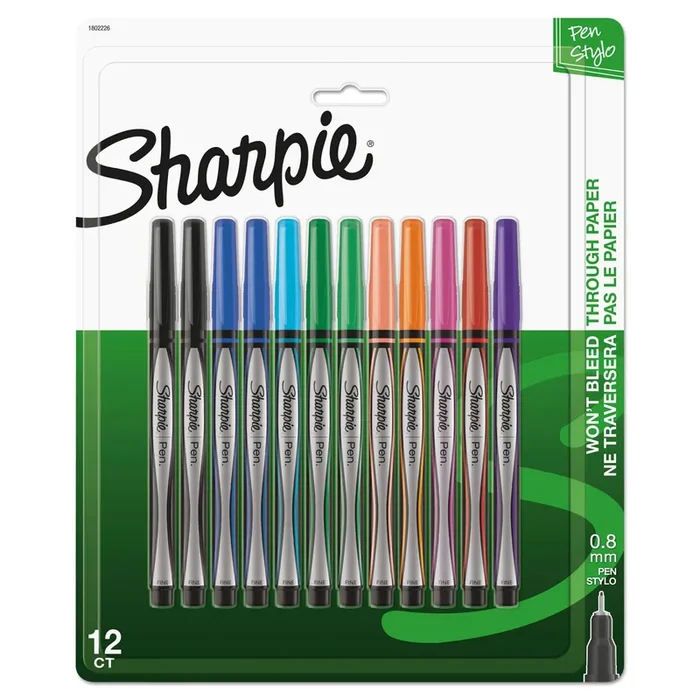 Sharpie® Water-Resistant Ink Porous Point Pen, Stick, Fine 0.4 Mm, Assorted Ink And Barrel Colors, Dozen
