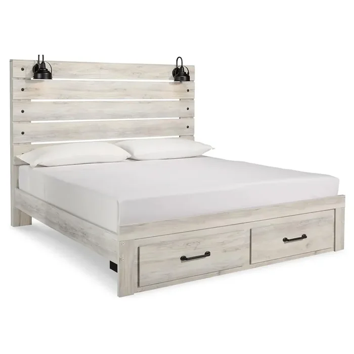Signature Design by Ashley – Cambeck King Panel Bed with 2 Storage Drawers in Whitewash