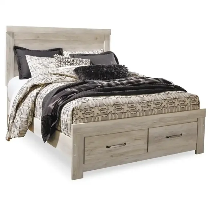 Signature Design by Ashley – Frames and Rails Queen Platform Bed with 2 Storage Drawers in Whitewash
