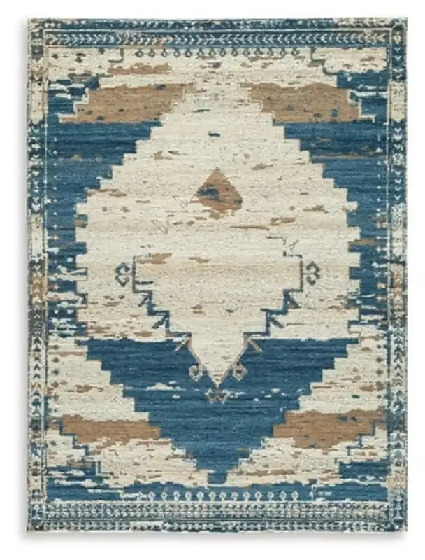Signature Design by Ashley – Varnler Medium Rug in Blue/Brown/Tan – R407132