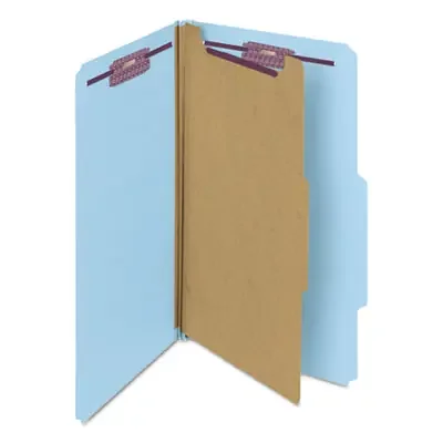 Smead Four-Section Pressboard Top Tab Classification Folders, Four SafeSHIELD Fasteners, 1 Divider, Legal Size, Blue, 10/Box