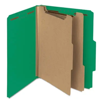 Smead Recycled Pressboard Classification Folders, 2″ Expansion, 2 Dividers, 6 Fasteners, Letter Size, Green Exterior, 10/Box