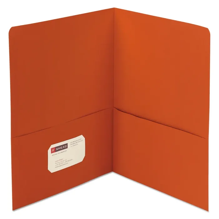 Smead Two-Pocket Folder, Textured Paper, 100-Sheet Capacity, 11 X 8.5, Orange, 25/box